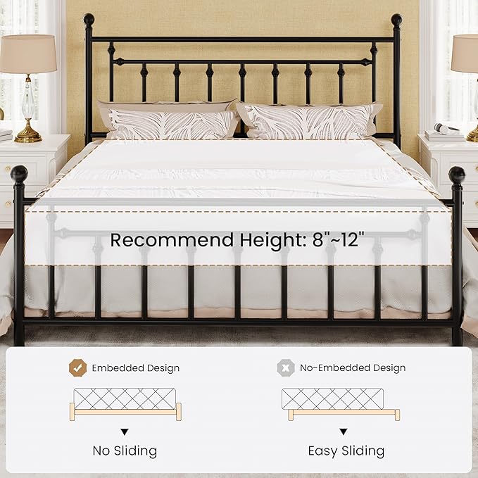 SHA CERLIN 14" King Size Metal Platform Bed Frame/Victorian Headboard and - Image 7