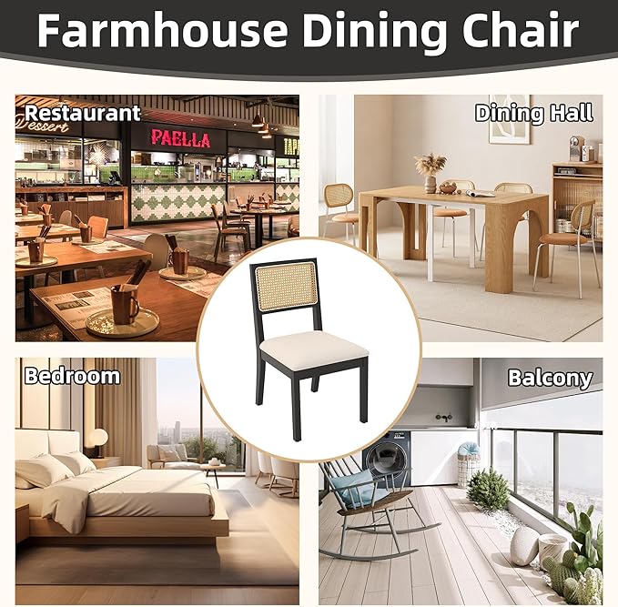 Westice Rattan Dining Chairs Set of 6, Farmhouse Natural Dining Room Chairs - Image 9