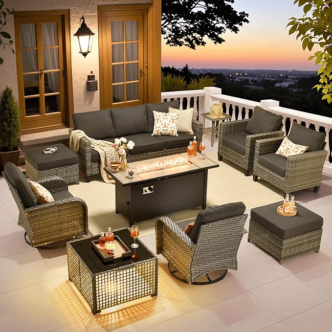 ovios 10 Pieces Patio Furniture Set, Outdoor Wicker Sofa Couch by OVIOS