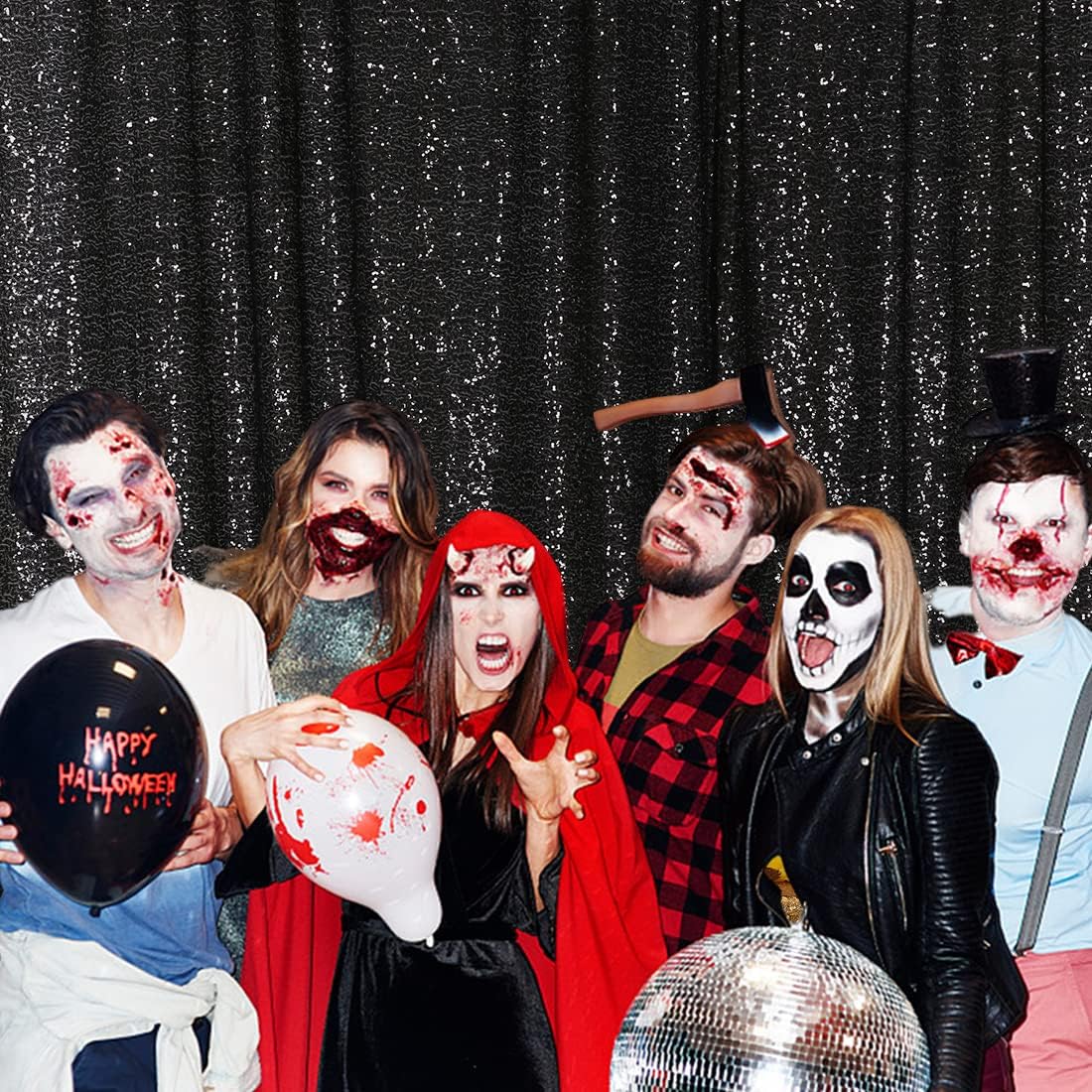 Poise3EHome 8FT x 8FT Black Sequin Backdrop Curtain Photography for Party Decoration, Black