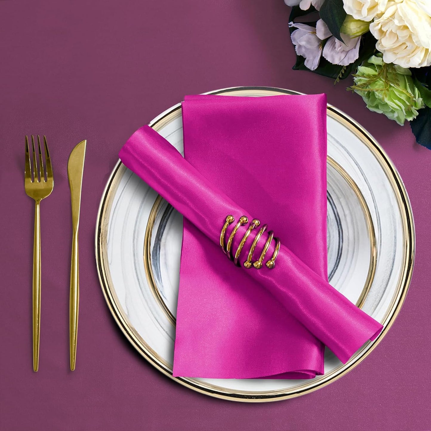 Horbaunal 30 Pack Hot Pink Satin Napkins 20 x 20 Inch, Square Soft Table Dinner Napkins, Silky Cloth Napkins Table Decoration for Weddings Banquets Parties