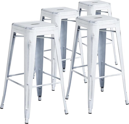 Flash Furniture Kai Commercial Grade 4 Pack 30" High Backless Distressed White by FlashFurniture