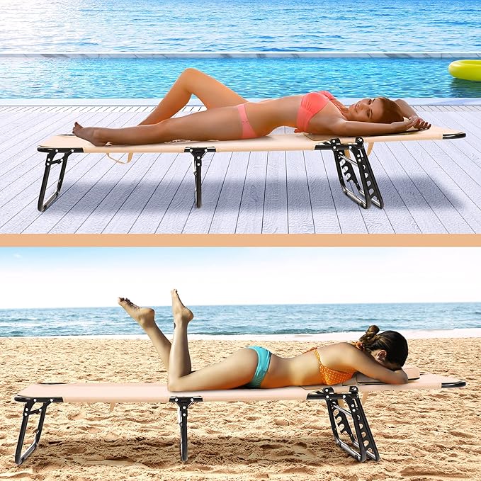 Folding Beach Lounge Chair w/ 5 Adjutable Backrest & Padded Pillow, Sunbathing - Image 4
