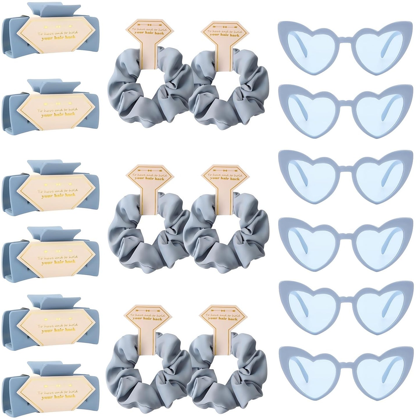 18pcs Bridesmaid Scrunchies Proposal Gifts Bachelorette Hair Claws Clips Girls heart sunglasses for Wedding Party Favors(Blue )