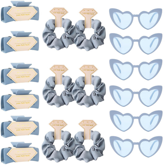 18pcs Bridesmaid Scrunchies Proposal Gifts Bachelorette Hair Claws Clips Girls heart sunglasses for Wedding Party Favors(Blue )