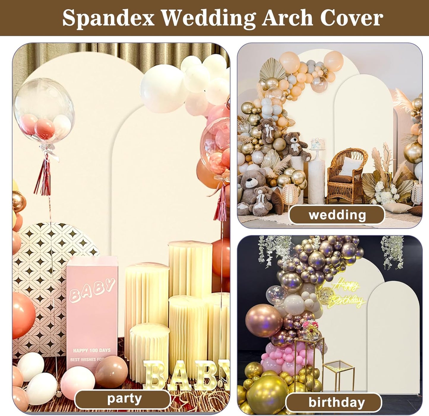Wedding Arch Backdrop Stand and Cover Set(7.3FT,6FT)Set of 2,Metal Balloon Arch Stand Frame for Wedding Birthday, Party, Baby Shower, Graduation Ceremony, Beige
