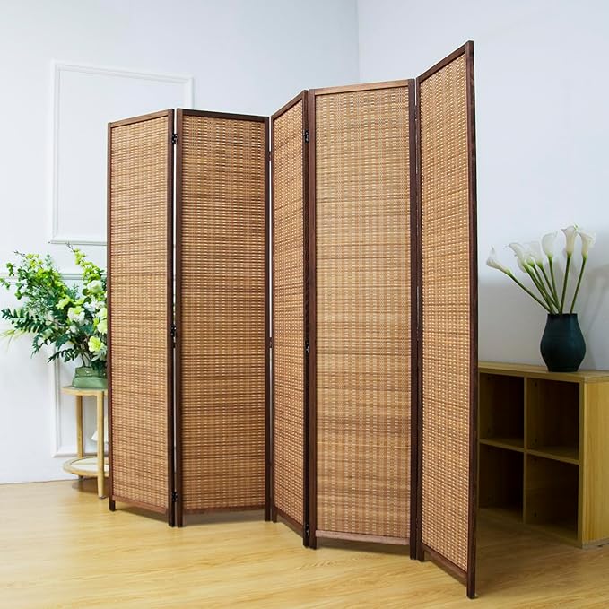 5 Panel Bamboo Room Divider Screen, 5.6 FT Tall Bamboo Divider Folding Privacy - Image 4