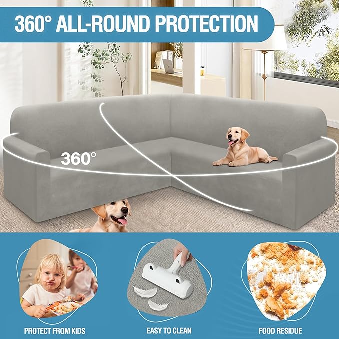 HDCAXKJ Corner Sectional Couch Covers Velvet Stretch L Shape Sofa Cover Soft - Image 4