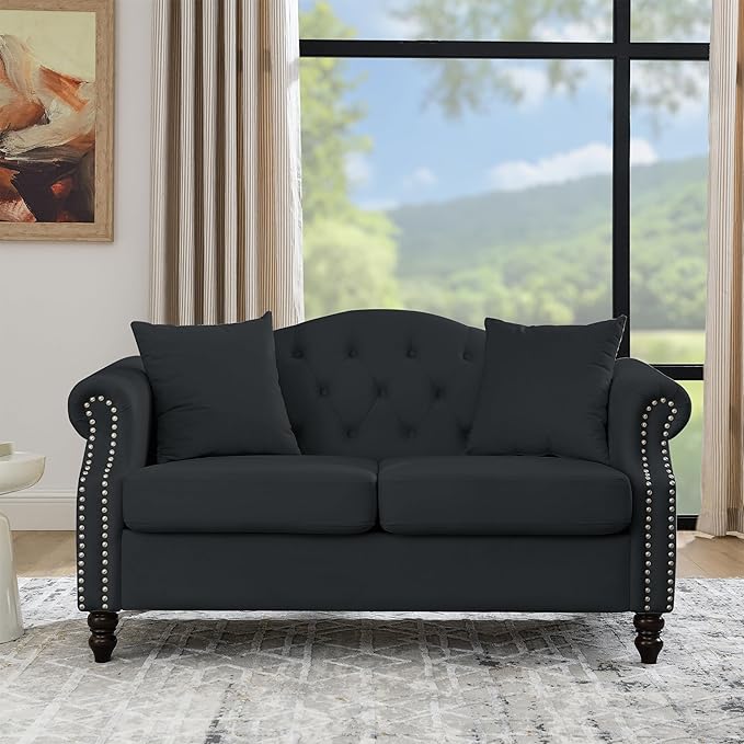 79" 2 Piece 3-Seater Velvet Chesterfield Sofa - Image 3