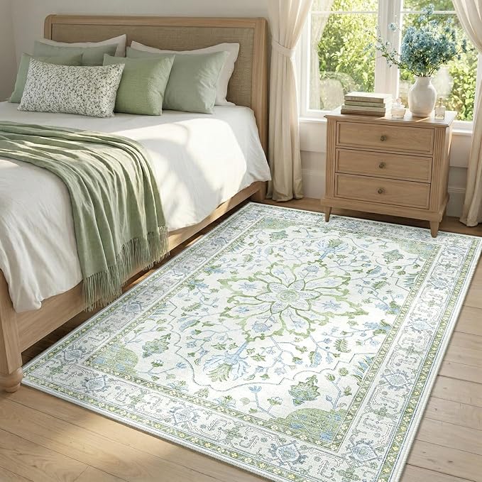 RELEANY Area Rugs 4'x6' Washable Non-Slip, Floral Vintage Distress Print - Image 2
