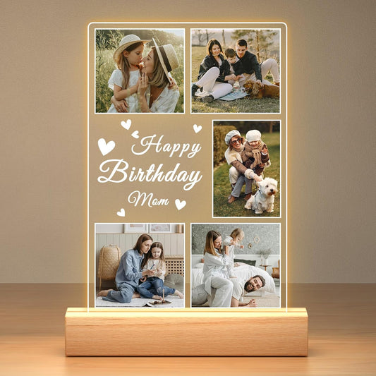 Personalized Birthday Gifts for Mom from Daughter Son, Custom Collage Picture Frames with Night Light, Customized Acrylic Plaque Photo Frame, Personalized Photo Gifts for Mom, Baby, Kids, Family