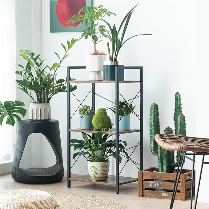 HCHQHS Small Bookshelf, Adjustable 3-Tier Industrial Bookcase, Rustic Open Book - Image 8