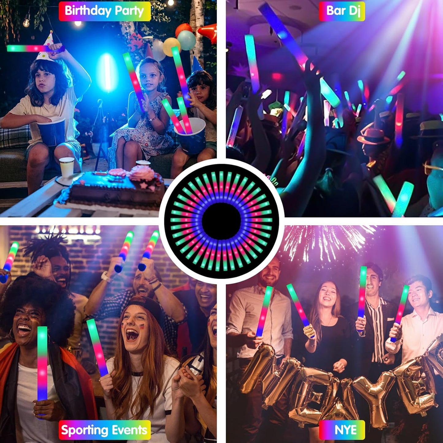 115 Pack LED Foam Glow Sticks, Glow Sticks Bulk with 3 Modes Colorful Flashing, Glow in the Dark Party Supplies for Wedding, Raves, Concert, Camping, Sporting Events, New Year Carnival