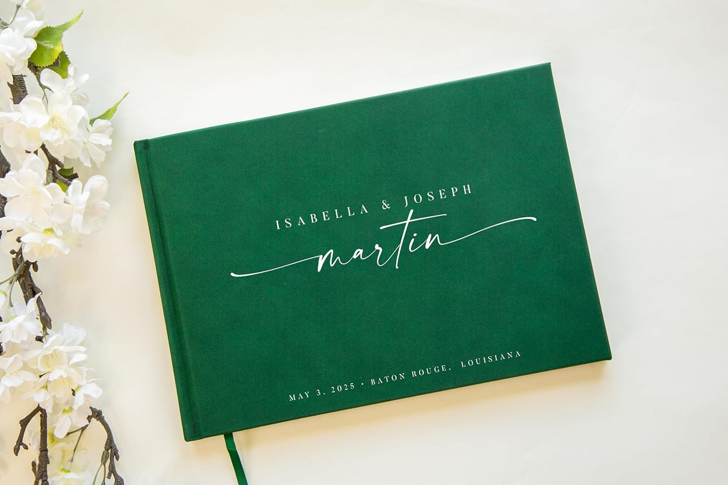 Personalized Guest Book - 11.5" x 8.5" Custom Bride & Groom Names with Bookmark and Hard Cover 140 GSM Blank Pages, for Weddings Guest Book, Engagements, Birthdays, Special Events, Emerald