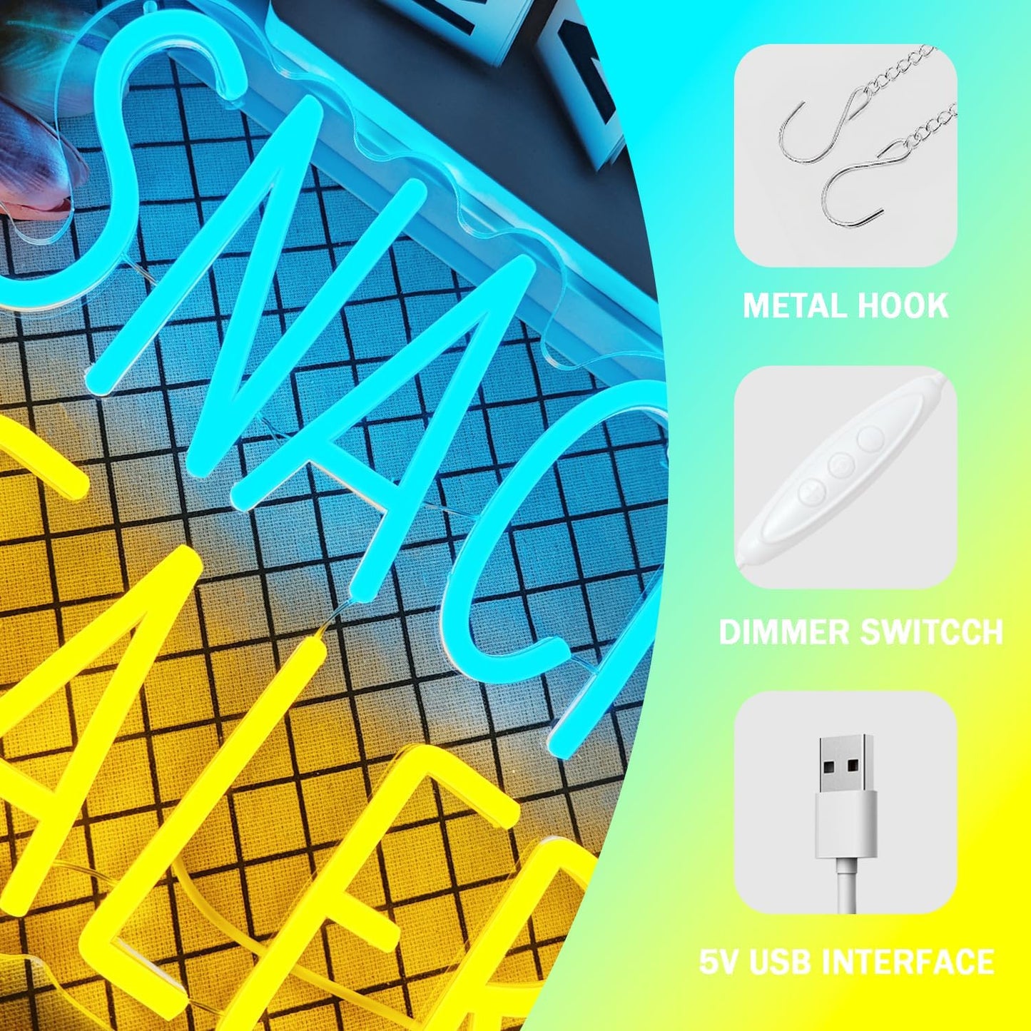 Snack Dealer Neon Sign Snack Bar Led Neon Sign for Wall Decor Dimmable Snacks Neon Light USB Powered Snacks Neon Light Sign for Party Decor