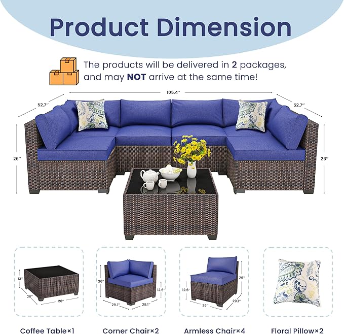 8 Piece Outdoor Patio Furniture Set, Outdoor Sectional Furniture, Rattan & - Image 7
