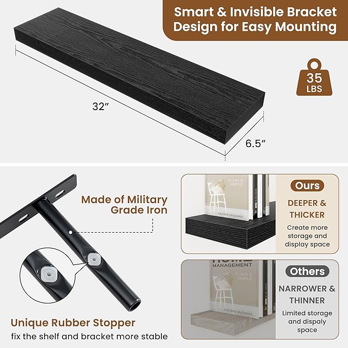 fuqing Floating Shelves for Wall, Wall Mounted Wood Floating Shelf - Image 3