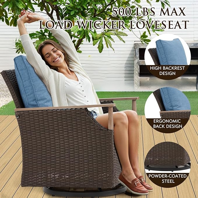 MELLCOM Patio Furniture Set of 3, Wicker Swivel Glider Chairs - Image 7