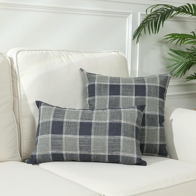 Stellhome Pack of 2 Lumbar Linen Buffalo Check Throw Pillow Covers Farmhouse - Image 5