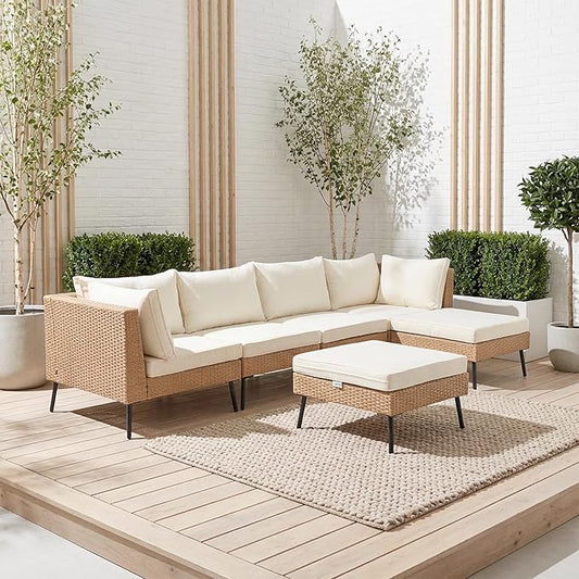 VINGLI 6-Piece Patio Furniture Set, All-Weather Wicker Outdoor Sectional Sofa by VINGLI