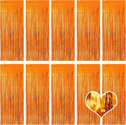 10 Pack Orange Backdrop Curtain 3.2ft x 8.2ft Metallic Tinsel Foil Fringe Curtains Photo Booth Background for Birthday Party Decoration Baby Shower Engagement Wedding Christmas Decoration (Orange)
