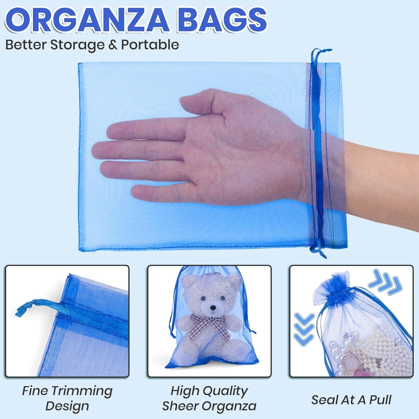 ANZNKU 50 Pack Organza Bags 6x9 Inch, Mesh Bag Drawstring Jewelry Pouches, Large Organza Gift Bags for Baby Shower, Party Favors(Royal Blue)