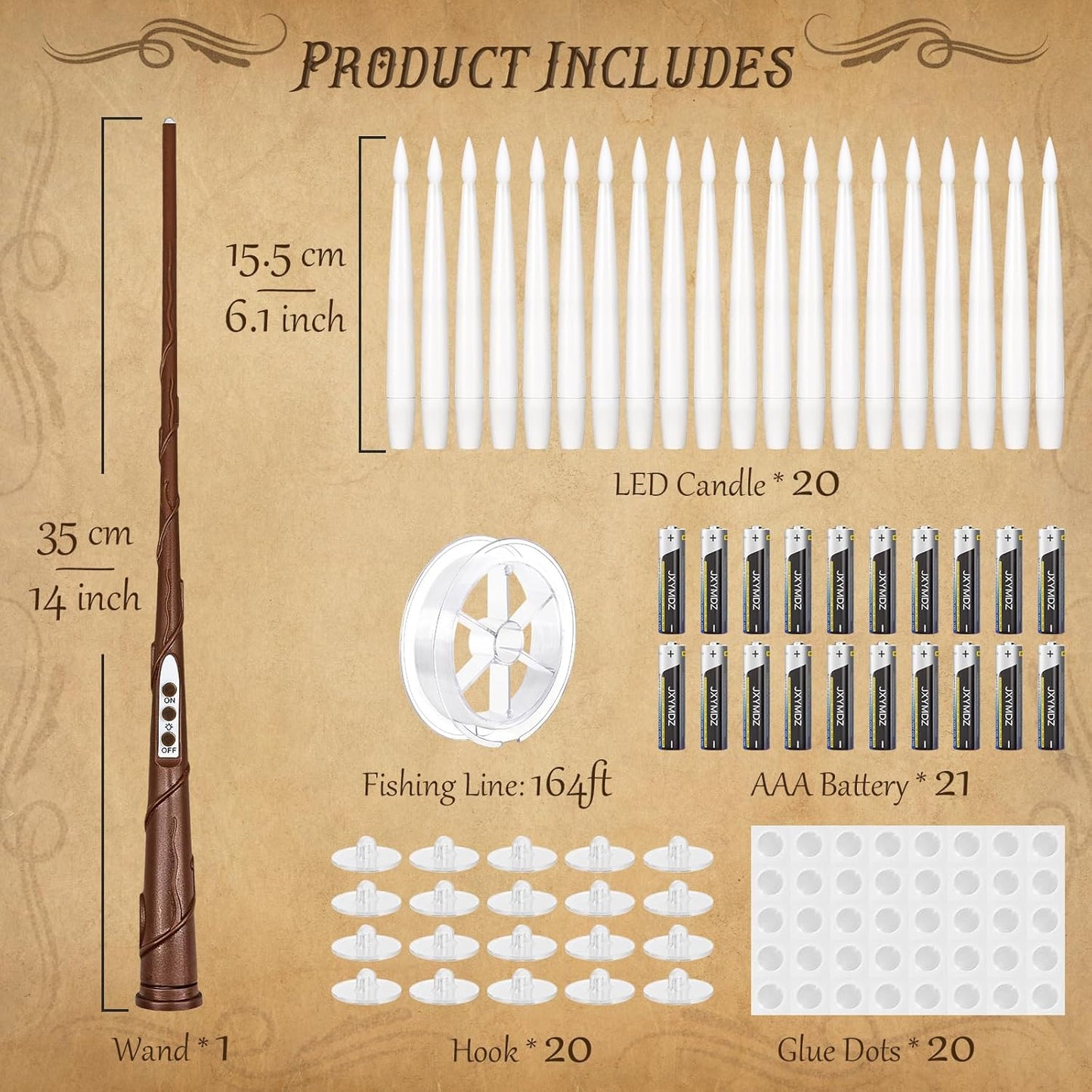 Halloween Decorations, 20 Pcs Floating Candles with Wand Remote, Battery (indluded) Operated Magic Wand Hanging LED Candles, Flameless Flickering Taper Candles for Halloween Christmas Decor Birthday