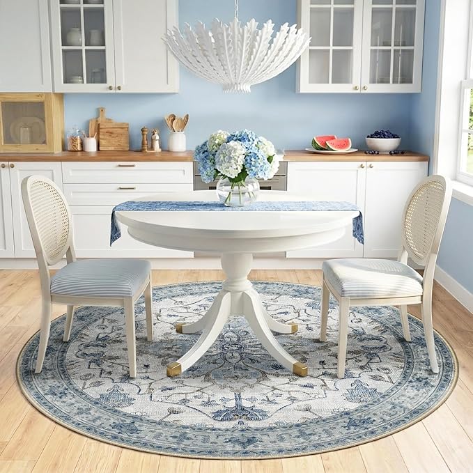 RELEANY Area Rugs Round 6ft Washable Non-Slip, Floral Vintage Distress Print - Image 2