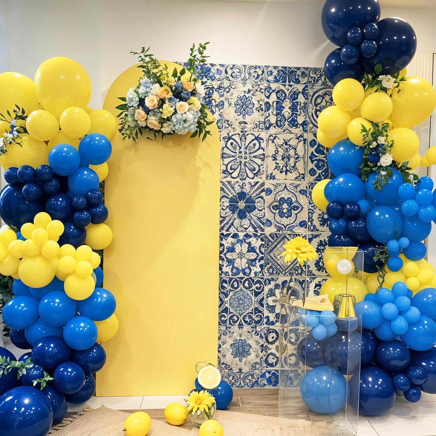 Yellow Blue Balloons, 12 Inches Blue Yellow Balloon Double Stuffed Metallic Blue Balloons with Confetti Ballons for Birthday Graduation Baby Shower Party Decoration