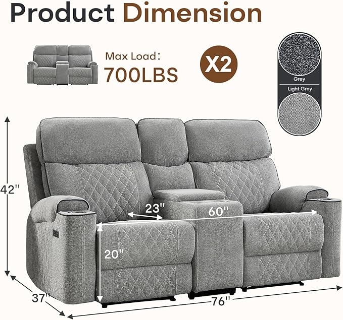 HAOMARKETS Power Reclining Loveseat Sofa Set of 2 - Image 2