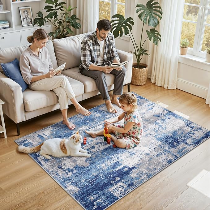 RELEANY Washable Area Rugs 4'x6' Non-Slip Modern Abstract Soft - Image 2