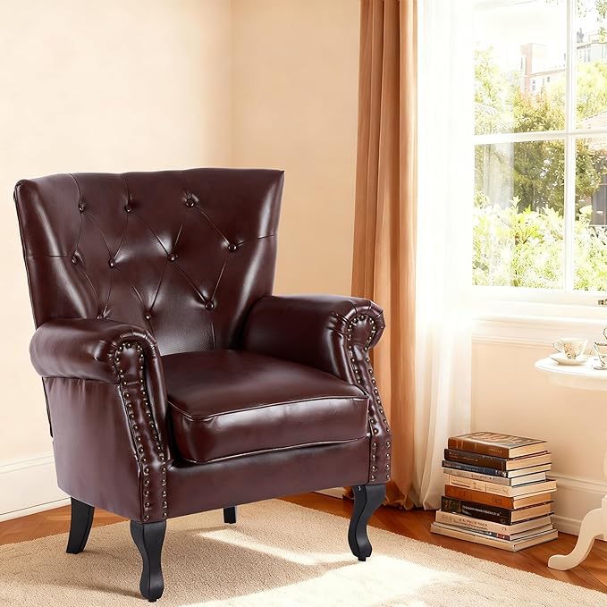 Modern Faux Leather Accent Chair, Upholstered Mid-Century Armchair - Image 5