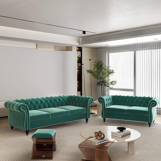 QHITTY 2 Piece Living Room Set, Sectional Chesterfield Sofa Chair Contemporary by QHITTYFurnitureLife