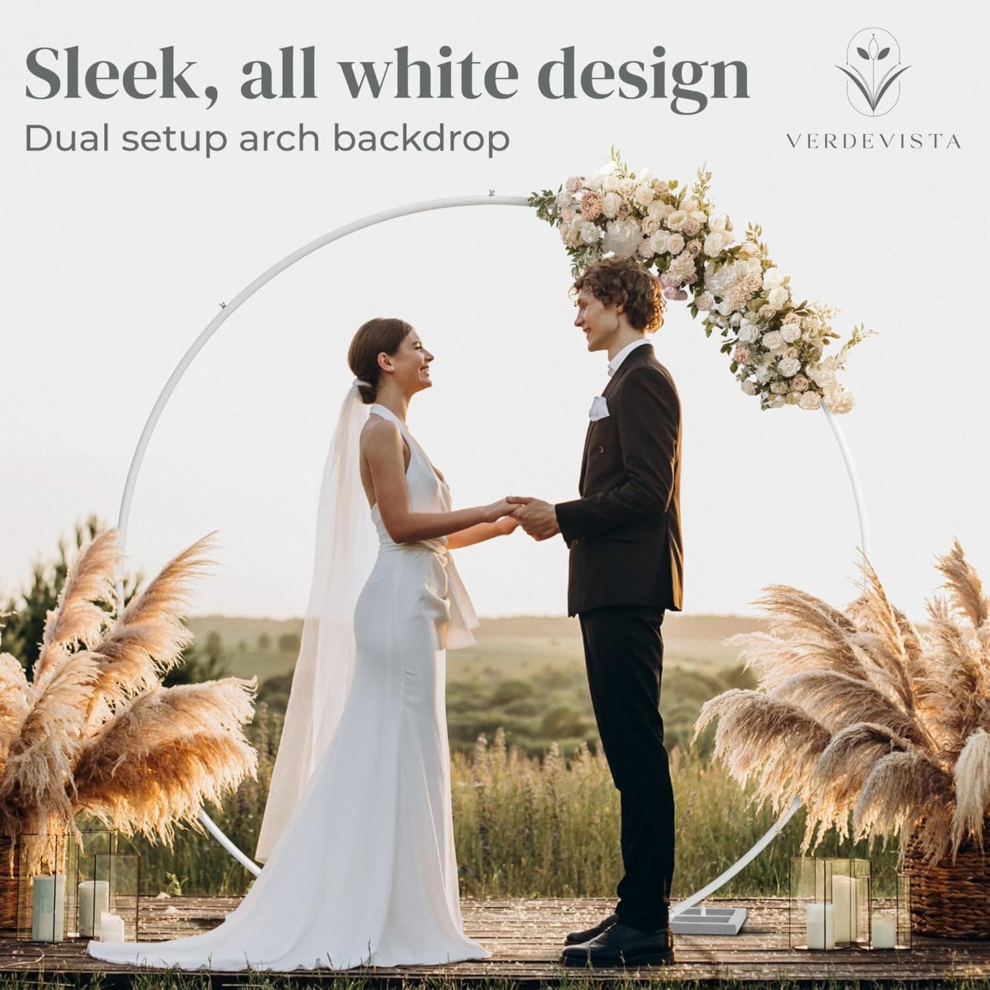 VERDEVISTA Convertible 6.5 FT Round Backdrop Stand - Heavy Duty Balloon Arch Stand with 2 Waterbags - Multiuse Photo Backdrop Arch, White Circle Ring Balloon Arch Frame for Wedding Baby Shower & More