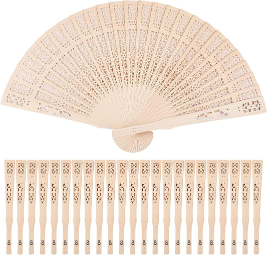 Durony 24 Piece Sandalwood Fans - Wooden Handheld Folding Fans, Scented, Vintage, for Wedding Decoration & Christmas Gifts, Natural