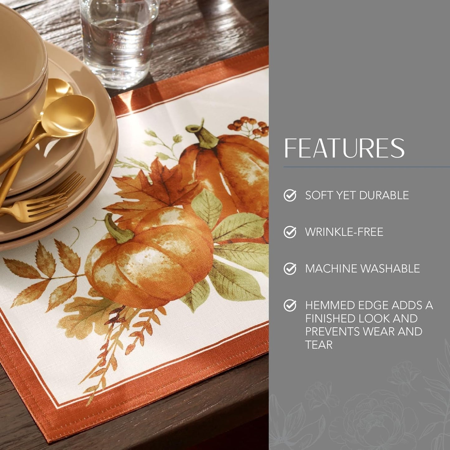 Elrene Home Fashions Autumn Pumpkin Grove Fall Placemat, Seasonal Table Decor, 13"x19", Multi Color