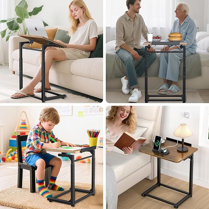 Tv Tray Table Set of 2, 8-Level Adjustable Height Couch Side Table，90° Tilt - Image 7