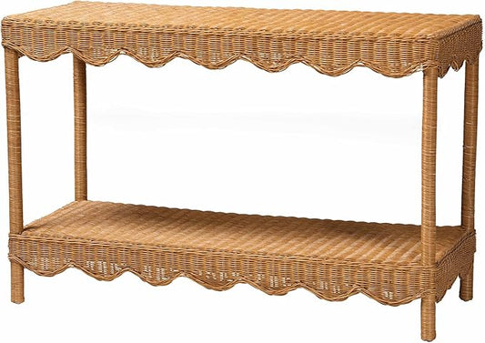 Bali & pari Oteria Bohemian Light Honey Scalloped Rattan Console Table by balipari