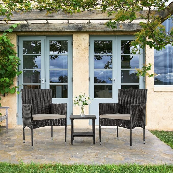 FDW | 3-Piece Patio Furniture Set | Black | Outdoor Wicker Furniture - Image 5