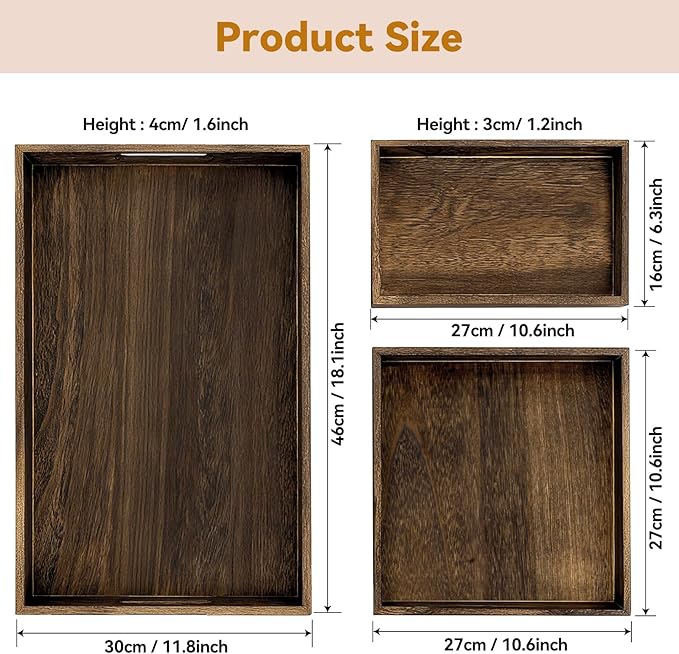 3-Piece Wooden Serving Tray Set - Image 5