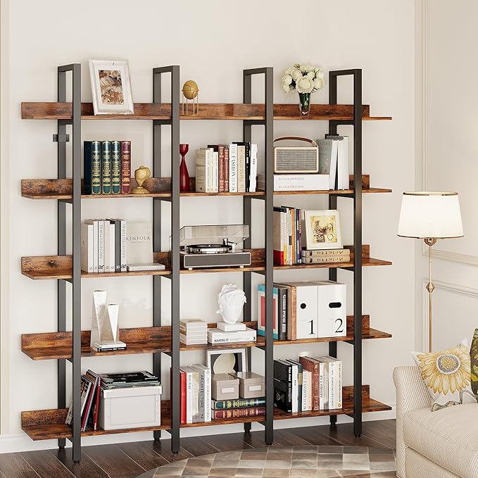 IRONCK Bookcase and Bookshelves Triple Wide 5 Tiers Large Open Shelves - Image 7