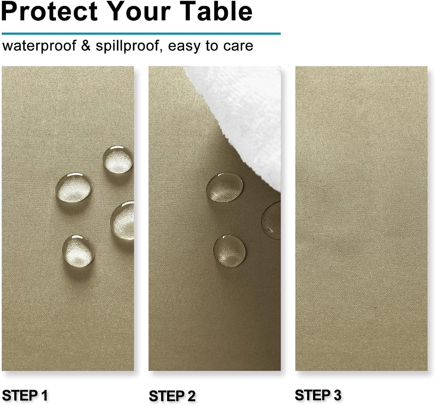 Hiasan Waterproof Tablecloth Rectangle - Washable Fabric Table Cloth for Dining Room Kitchen Birthday Party and Outdoor Use, Khaki, 54 x 80 Inch