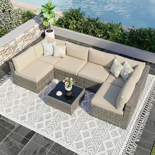 Wisteria Lane 7 Pieces Outdoor Patio Furniture Set, Wicker Outdoor Patio by WisteriaLane
