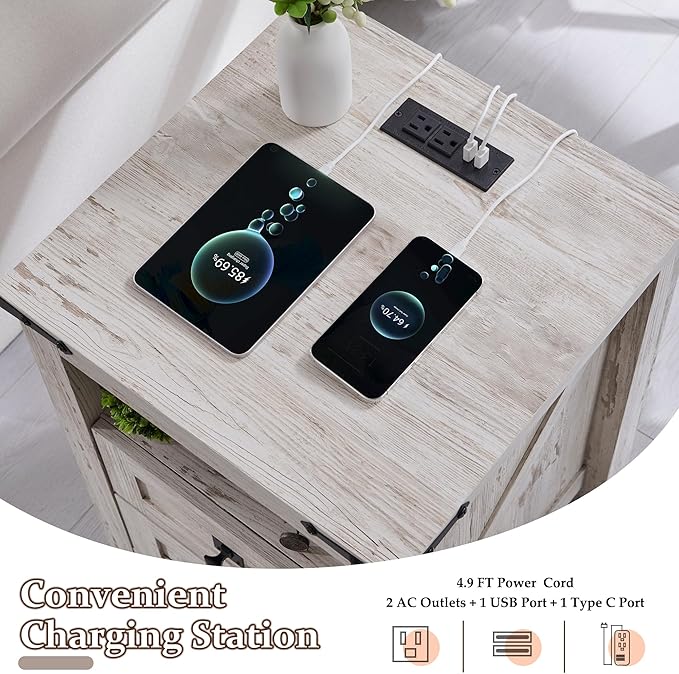 T4TREAM Farmhouse Nightstand Set of 2, Rustic End Table - Image 4