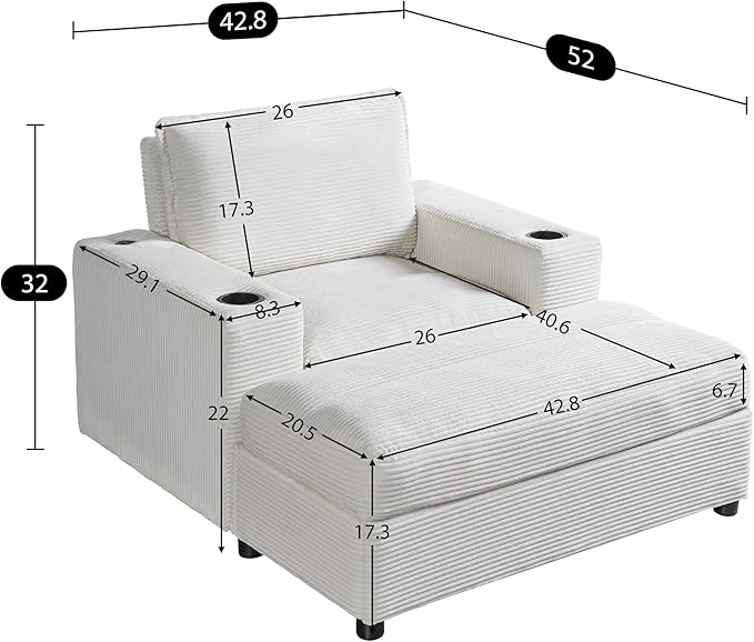 Merax 42.8" Oversized Chaise Lounge Chair - Image 2