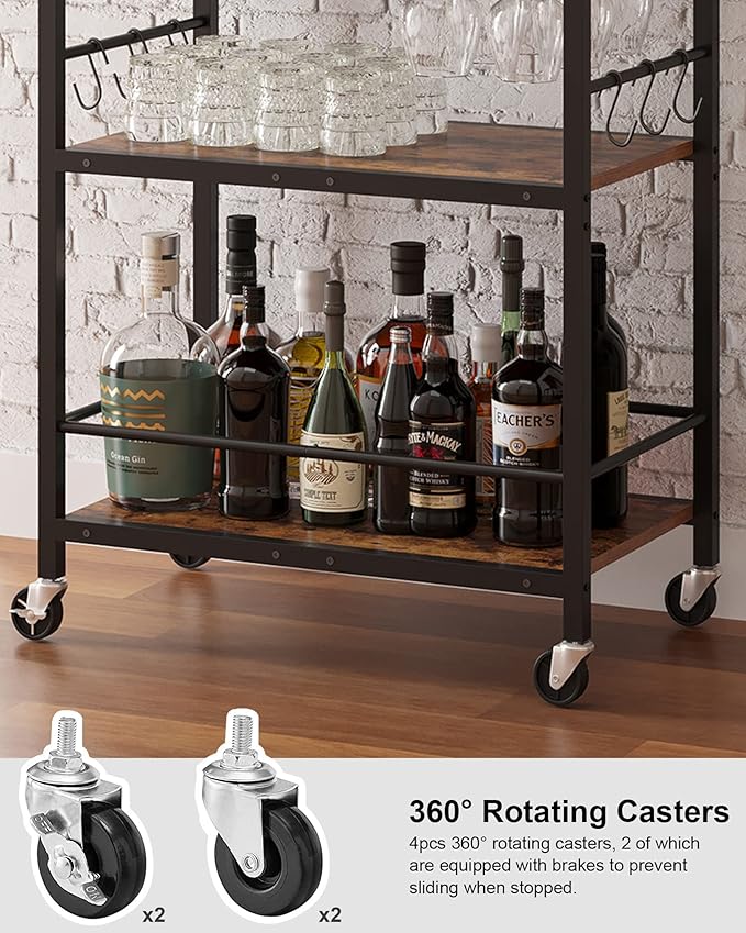 TUTOTAK Bar Cart, Serving Cart for Home, Microwave Cart, Drink Cart, Mobile - Image 4