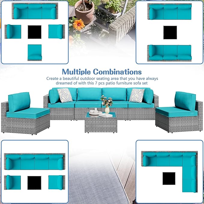 7 Piece Outdoor Patio Furniture Set, All Weather Conversation Set - Image 2