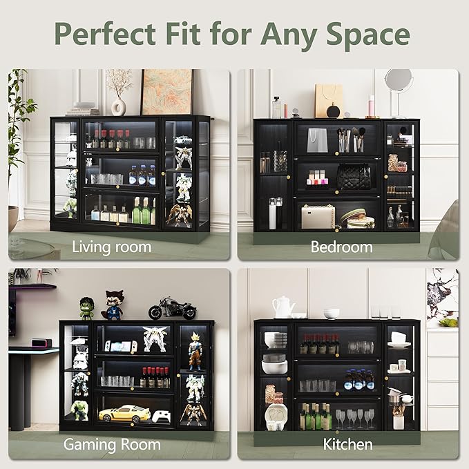 Display Cabinet with Acrylic Glass Doors, Extra Wide Curio Cabinet with LED - Image 8