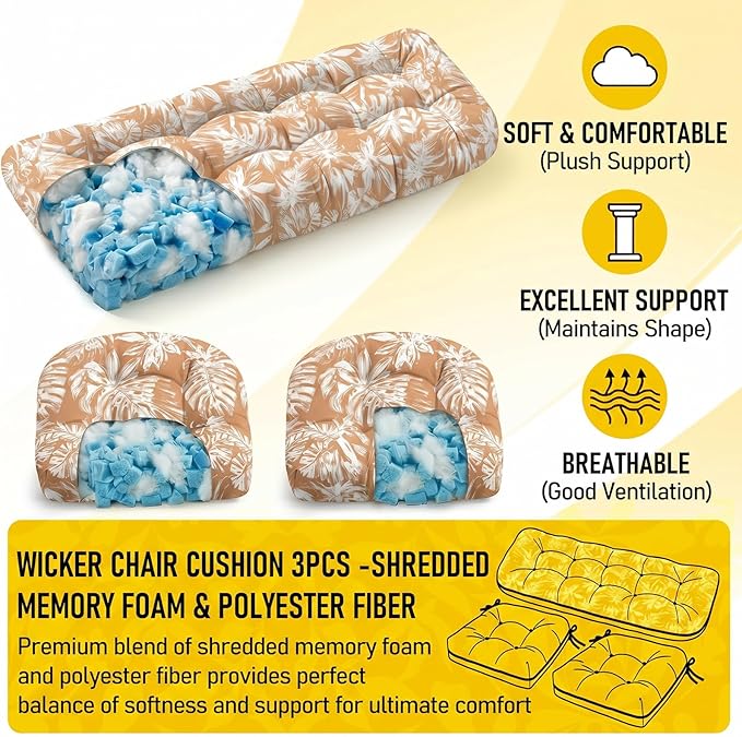 1 MIDDLE ONE Wicker Chair Cushions 3 Pieces Set - Image 4