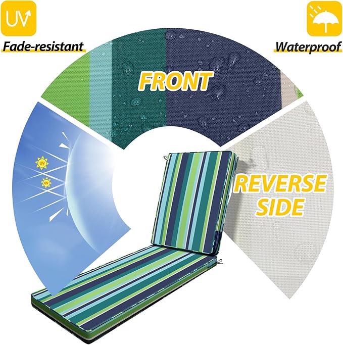 AAAAAcessories Outdoor Chaise Lounge Cushions, Fade-Resistant, Waterproof Patio - Image 2
